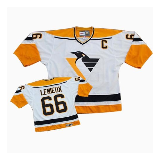 Mario Lemieux Pittsburgh Penguins White/ Authentic Throwback CCM Jersey - Orange