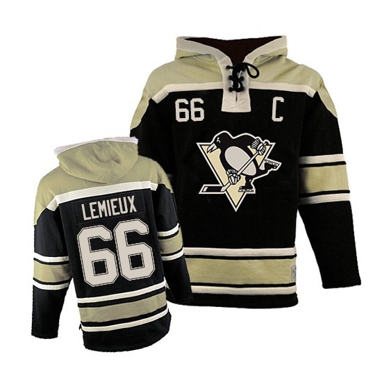 Mario Lemieux Pittsburgh Penguins Old Time Hockey Authentic Sawyer Hooded Sweatshirt Jersey - Black