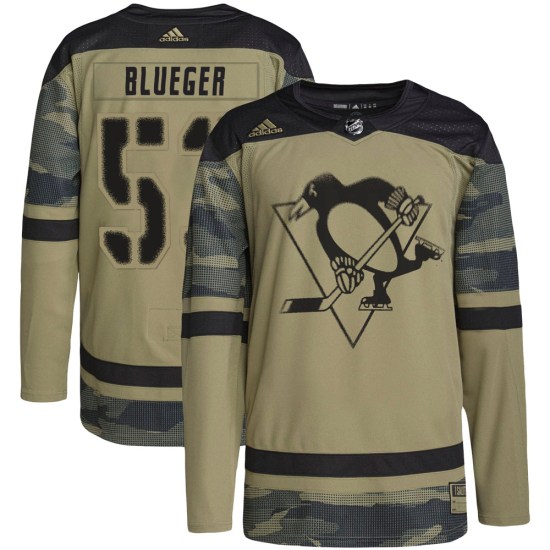 Teddy Blueger Pittsburgh Penguins Youth Authentic Camo Military Appreciation Practice Adidas Jersey - Blue