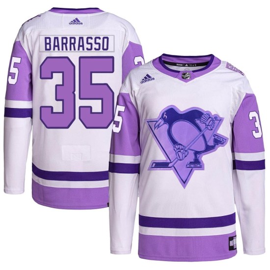 Tom Barrasso Pittsburgh Penguins Authentic Hockey Fights Cancer Primegreen Adidas Jersey - White/Purple