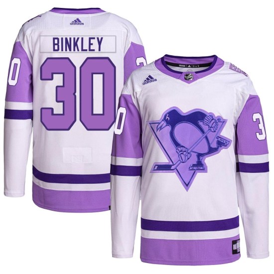 Les Binkley Pittsburgh Penguins Authentic Hockey Fights Cancer Primegreen Adidas Jersey - White/Purple