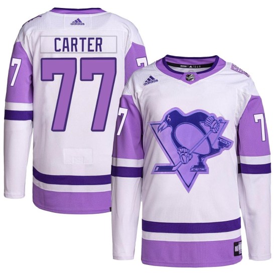 Jeff Carter Pittsburgh Penguins Authentic Hockey Fights Cancer Primegreen Adidas Jersey - White/Purple