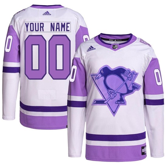 Custom Pittsburgh Penguins Authentic Custom Hockey Fights Cancer Primegreen Adidas Jersey - White/Purple