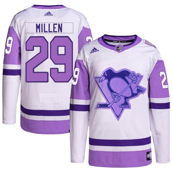 Greg Millen Pittsburgh Penguins Authentic Hockey Fights Cancer Primegreen Adidas Jersey - White/Purple
