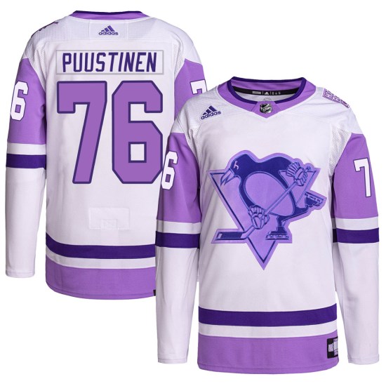Valtteri Puustinen Pittsburgh Penguins Authentic Hockey Fights Cancer Primegreen Adidas Jersey - White/Purple