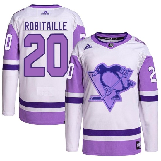 Luc Robitaille Pittsburgh Penguins Authentic Hockey Fights Cancer Primegreen Adidas Jersey - White/Purple