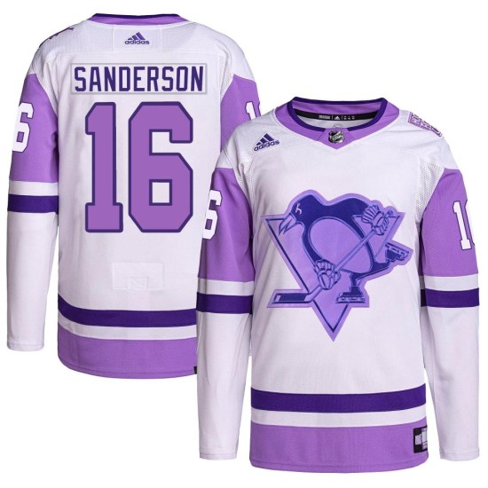 Derek Sanderson Pittsburgh Penguins Authentic Hockey Fights Cancer Primegreen Adidas Jersey - White/Purple