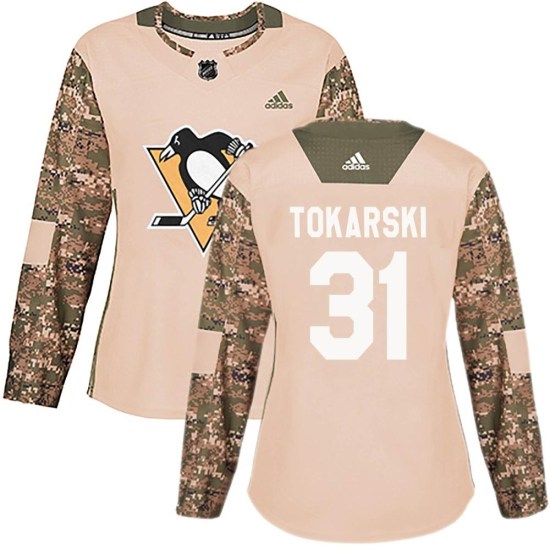 Dustin Tokarski Pittsburgh Penguins Women's Authentic Veterans Day Practice Adidas Jersey - Camo