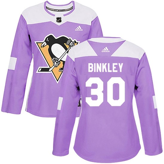 Les Binkley Pittsburgh Penguins Women's Authentic Fights Cancer Practice Adidas Jersey - Purple