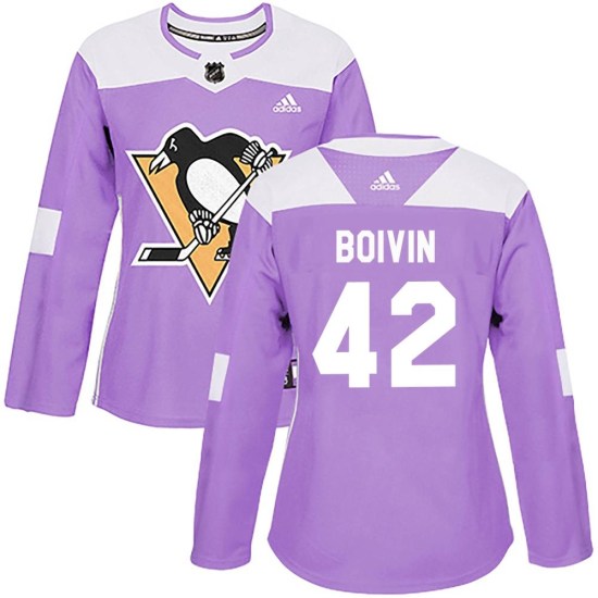 Leo Boivin Pittsburgh Penguins Women's Authentic Fights Cancer Practice Adidas Jersey - Purple