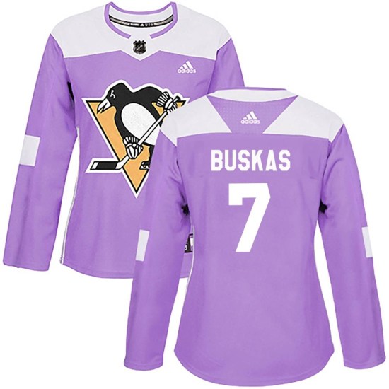Rod Buskas Pittsburgh Penguins Women's Authentic Fights Cancer Practice Adidas Jersey - Purple