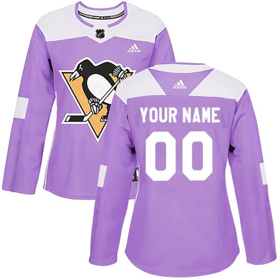 Custom Pittsburgh Penguins Women's Authentic Custom Fights Cancer Practice Adidas Jersey - Purple