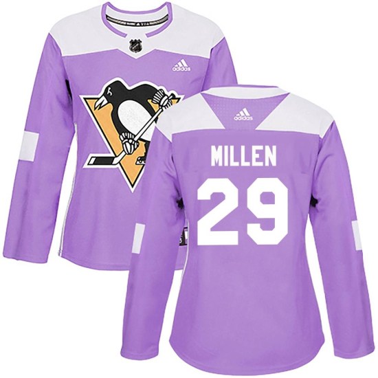 Greg Millen Pittsburgh Penguins Women's Authentic Fights Cancer Practice Adidas Jersey - Purple
