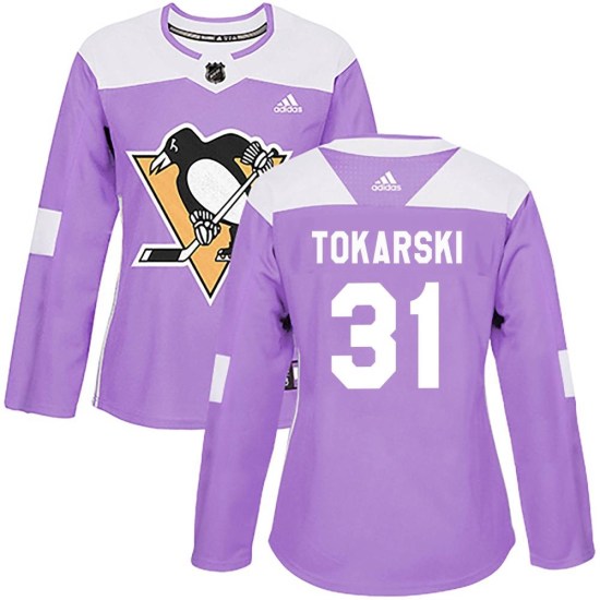 Dustin Tokarski Pittsburgh Penguins Women's Authentic Fights Cancer Practice Adidas Jersey - Purple