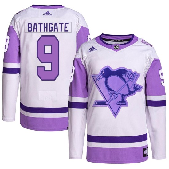 Andy Bathgate Pittsburgh Penguins Youth Authentic Hockey Fights Cancer Primegreen Adidas Jersey - White/Purple