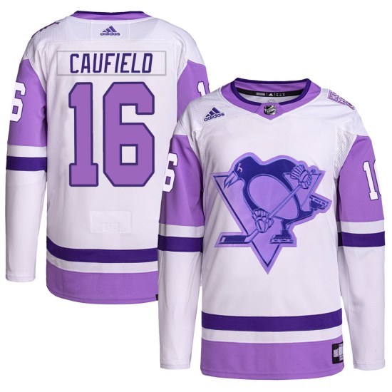 Jay Caufield Pittsburgh Penguins Youth Authentic Hockey Fights Cancer Primegreen Adidas Jersey - White/Purple