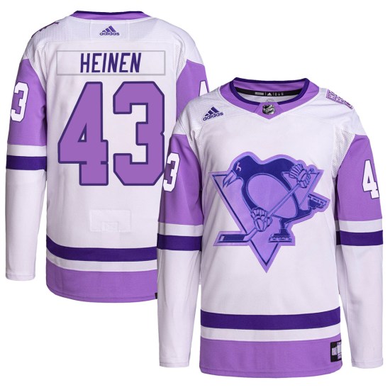 Danton Heinen Pittsburgh Penguins Youth Authentic Hockey Fights Cancer Primegreen Adidas Jersey - White/Purple