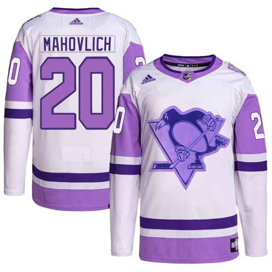 Peter Mahovlich Pittsburgh Penguins Youth Authentic Hockey Fights Cancer Primegreen Adidas Jersey - White/Purple