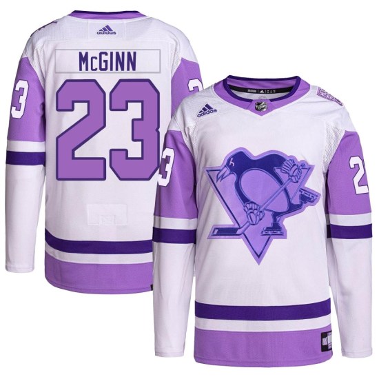 Brock McGinn Pittsburgh Penguins Youth Authentic Hockey Fights Cancer Primegreen Adidas Jersey - White/Purple