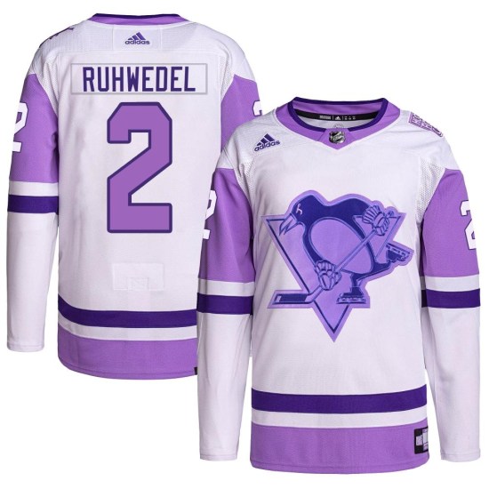 Chad Ruhwedel Pittsburgh Penguins Youth Authentic Hockey Fights Cancer Primegreen Adidas Jersey - White/Purple