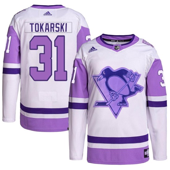 Dustin Tokarski Pittsburgh Penguins Youth Authentic Hockey Fights Cancer Primegreen Adidas Jersey - White/Purple