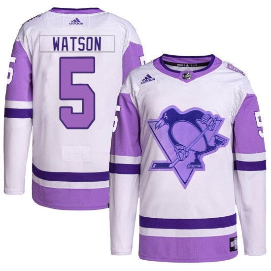 Bryan Watson Pittsburgh Penguins Youth Authentic Hockey Fights Cancer Primegreen Adidas Jersey - White/Purple