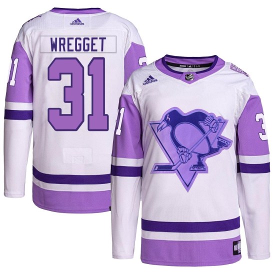 Ken Wregget Pittsburgh Penguins Youth Authentic Hockey Fights Cancer Primegreen Adidas Jersey - White/Purple
