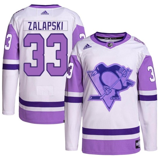 Zarley Zalapski Pittsburgh Penguins Youth Authentic Hockey Fights Cancer Primegreen Adidas Jersey - White/Purple