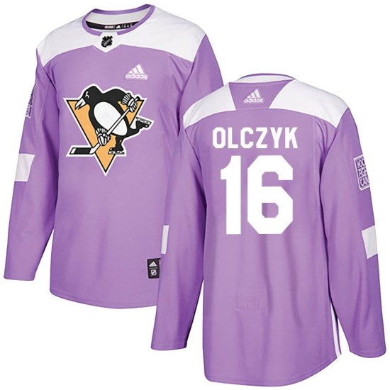 Ed Olczyk Pittsburgh Penguins Youth Authentic Fights Cancer Practice Adidas Jersey - Purple