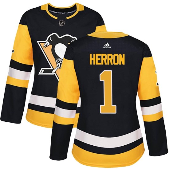 Denis Herron Pittsburgh Penguins Women's Authentic Home Adidas Jersey - Black